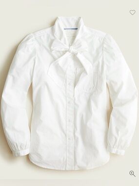 J Crew Classic Fit Tie Neck Cotton Poplin Shirt White